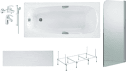 Готовое решение: акриловая ванна Roca Sureste, набор смесителей Grohe, стеклянная шторка Niagara